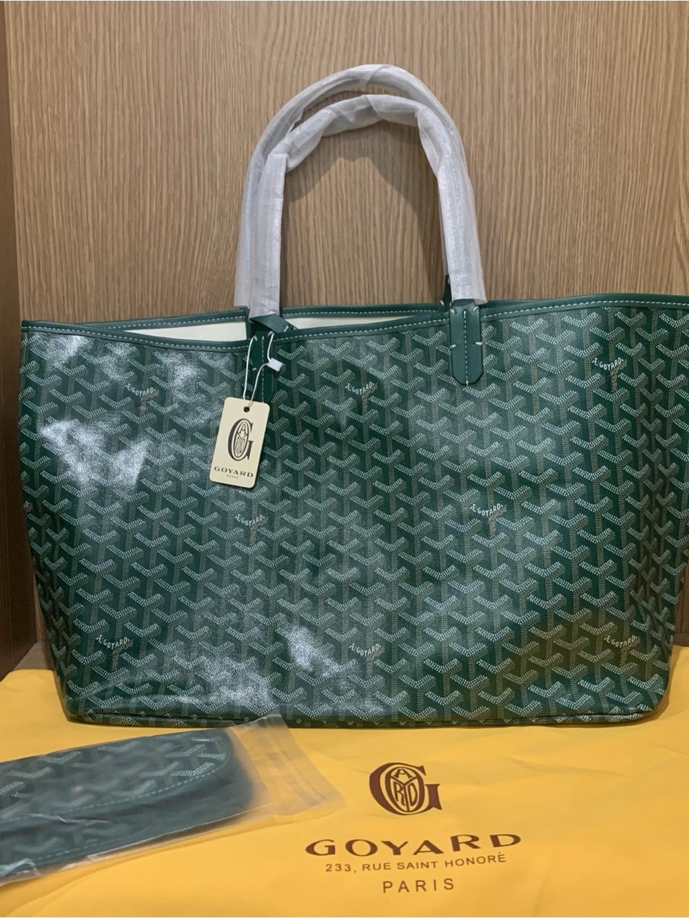 Goyard Bag Green Saint Louis Tote with White Handles